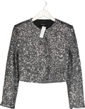 Karen Millen Metallic Gunmetal Sequin Cropped Blazer UK 8