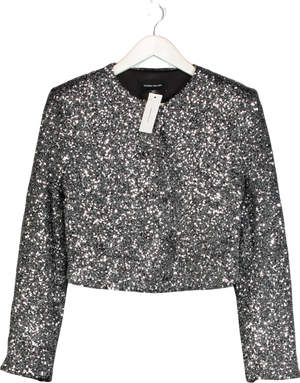 Karen Millen Metallic Gunmetal Sequin Cropped Blazer UK 8