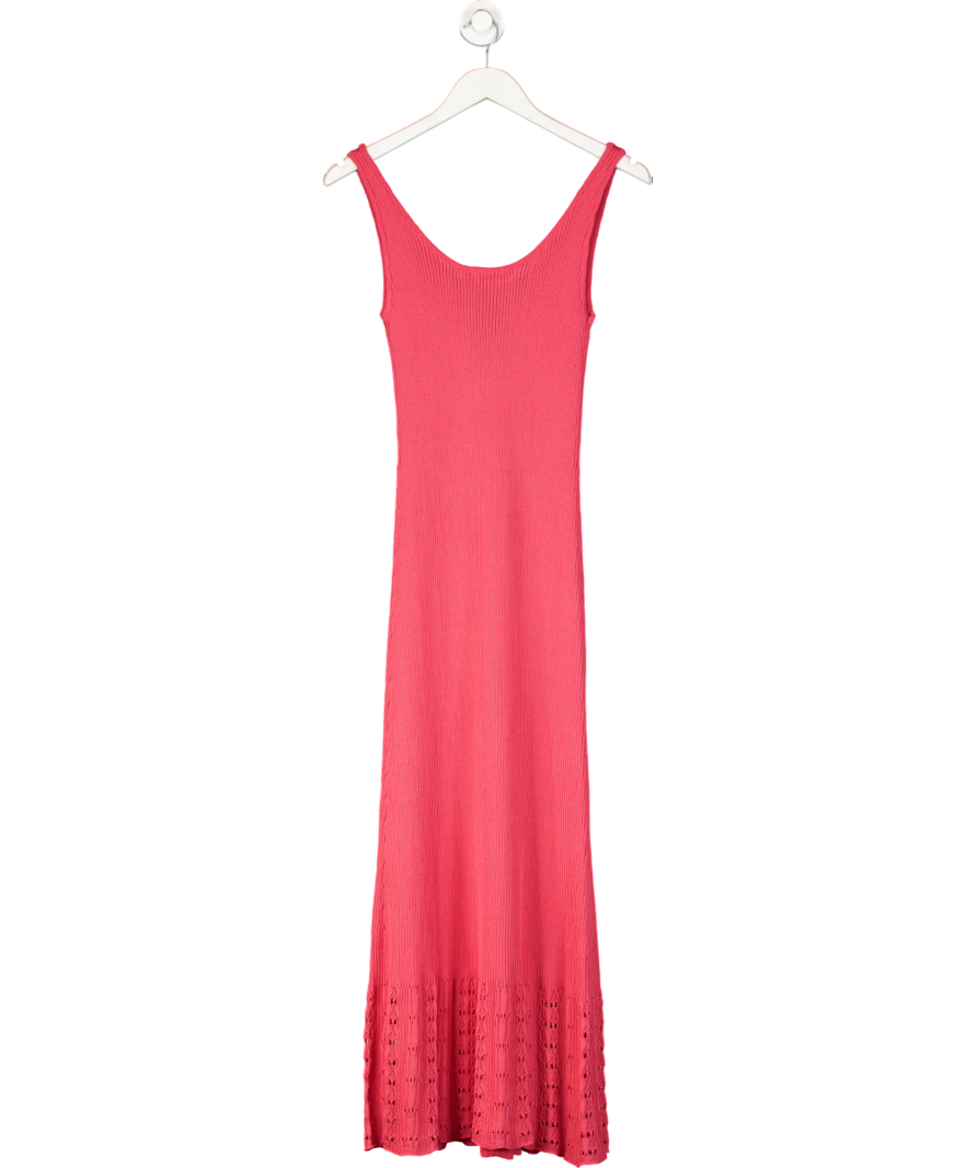 NA-KD Red Knitted Scoop Neck Crochet Midi Dress UK S