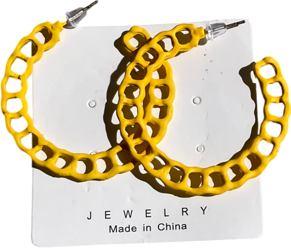 Yellow Chain Effect Hoop Earrings