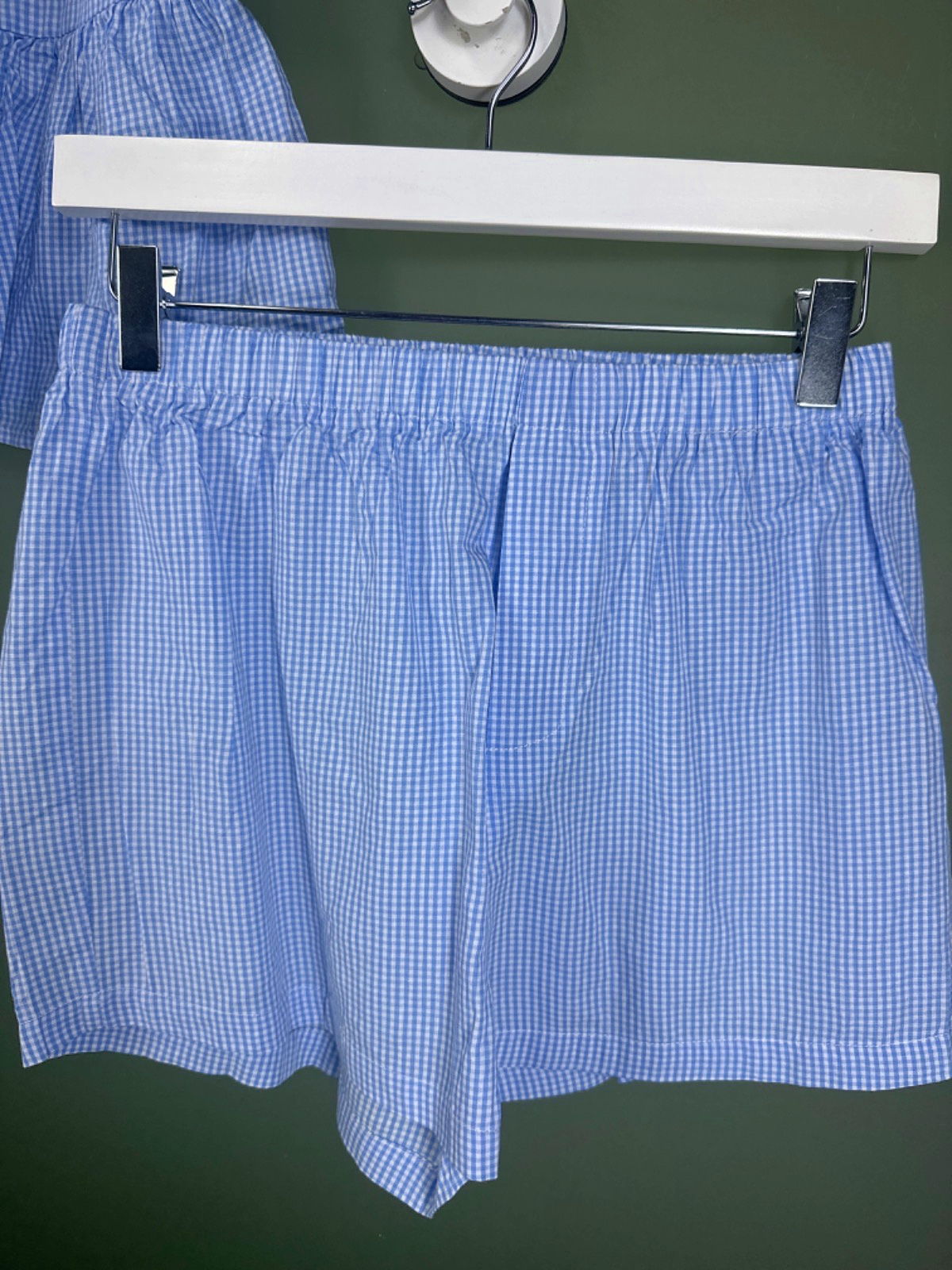 Blue Gingham Tie-Front Top and Shorts Set
