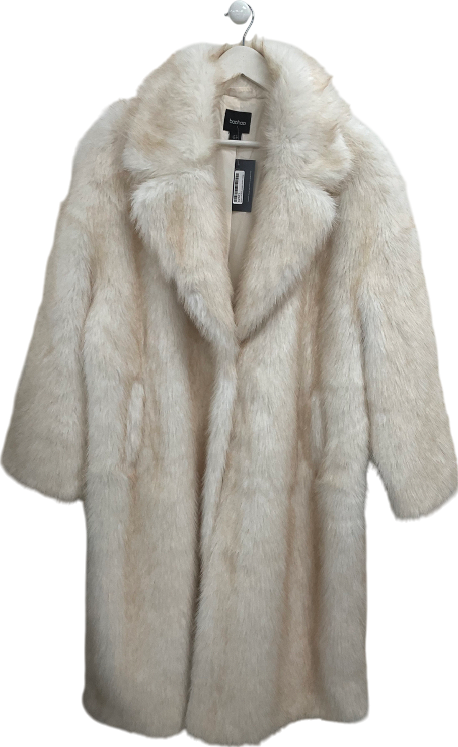 boohoo Cream Longline Faux Fur Coat UK 16