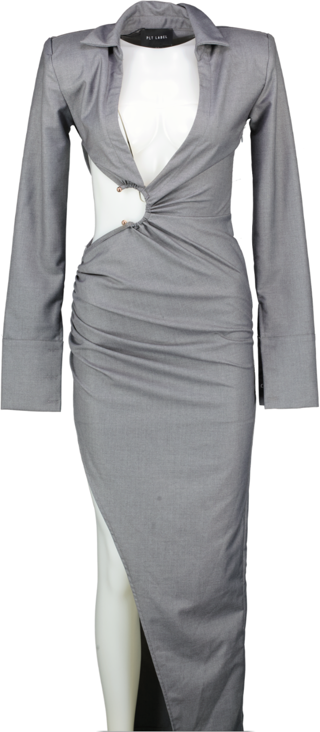 PrettyLittleThing Grey Label Shirt Ring Detail Maxi Dress UK 4