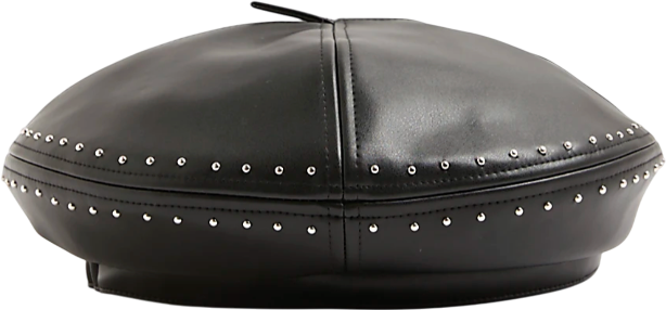 River Island Black Faux Leather Stud Beret One Size