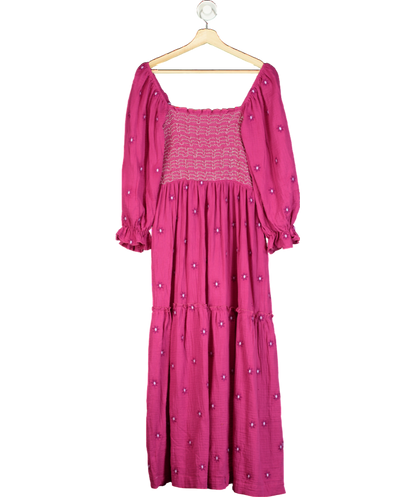 Amazon Purple Puff Sleeve Square Neck Flower Embroidered Maxi Dress UK L