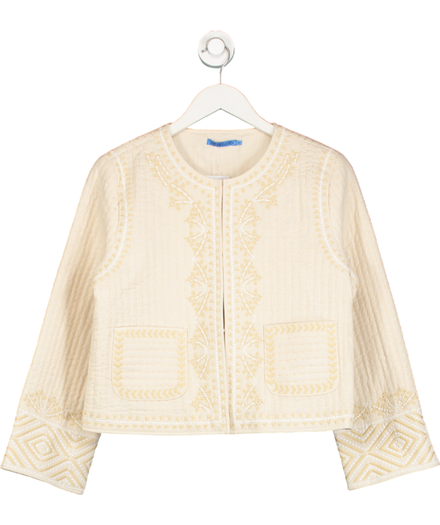J.Mclaughlin Beige Solid Idella Embroidered Quilted Jacket UK M