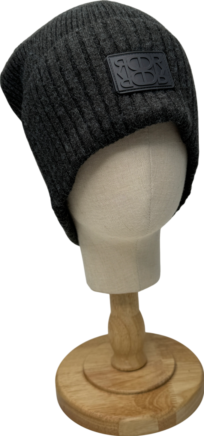 De Rococo Grey Ribbed Logo Beanie Hat One Size