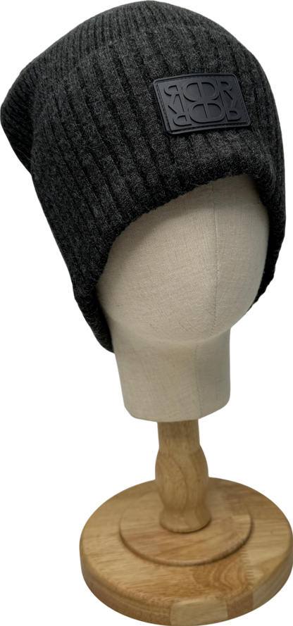 De Rococo Grey Ribbed Logo Beanie Hat One Size