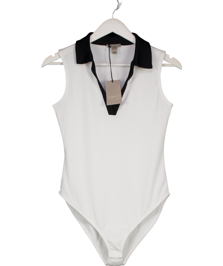 River Island White White/ Black Contrast Collar Bodysuit UK 10