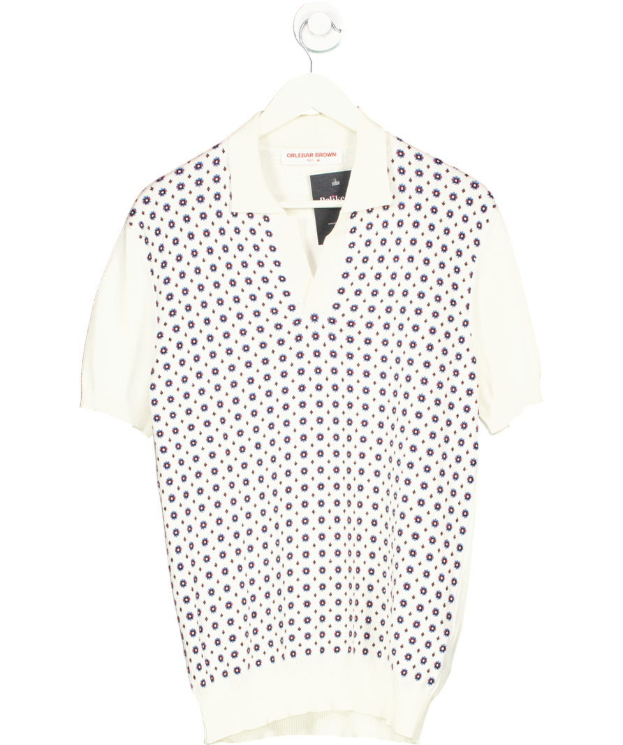 Orlebar Brown White Horton Cotton And Silk Blend Polo Shirt UK M