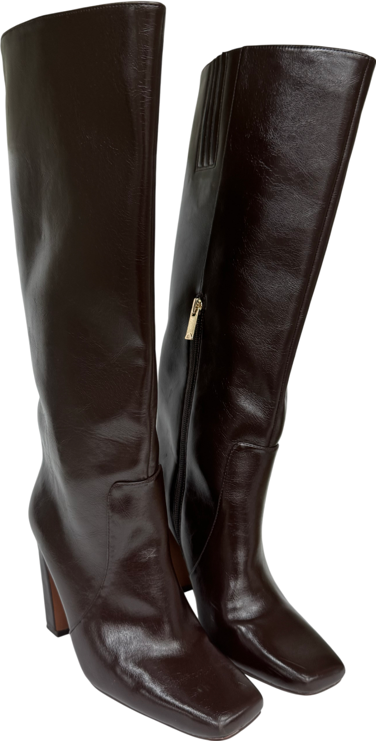 River Island Brown Wide Fit Chisel Toe High Leg Boots UK 3 EU 36 👠