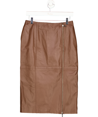 Karen Millen Brown Leather Double Zip Pencil Midi Skirt UK 10