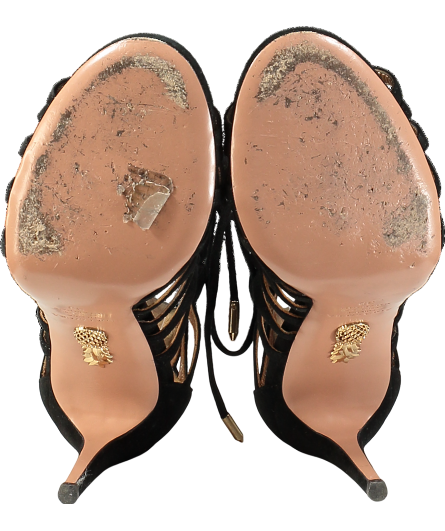 Aquazzura Black Suede Ooh Lala Cage Sandals UK 6 EU 39 👠