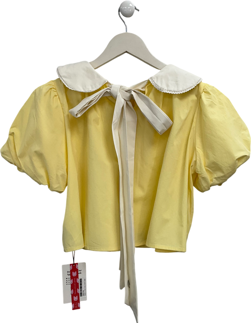 Cider Yellow Puff Sleeve Collared Top UK XS