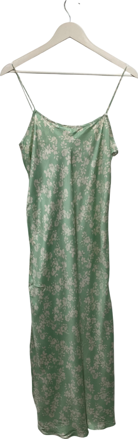 ZARA Green Floral Satin Strappy Midi Dress UK M