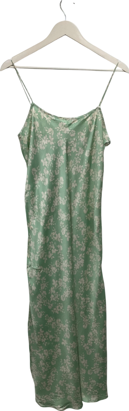 ZARA Green Floral Satin Strappy Midi Dress UK M