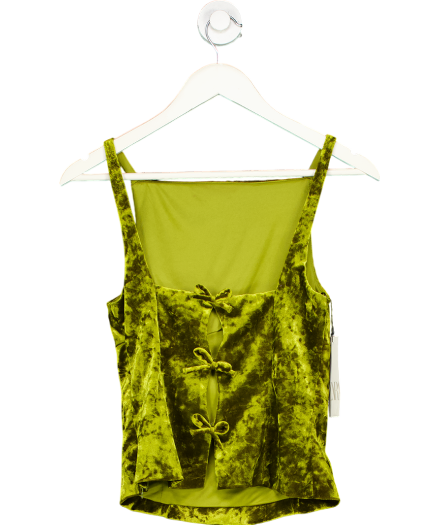 ZARA Olive Green Velvet Top With Bows UK M