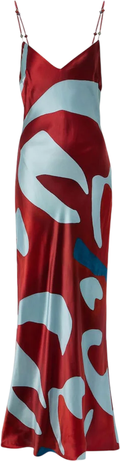 SIR. THE LABEL Blue / Red Frankie Beaded Strap Printed Silk Slip Dress Sz1 UK 6