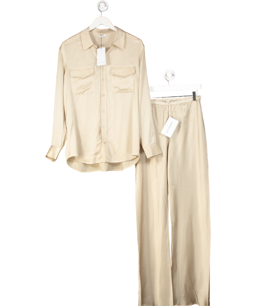 Silk Laundry Beige Boyfriend Shirt And Bias Cut Trousers UK S/M
