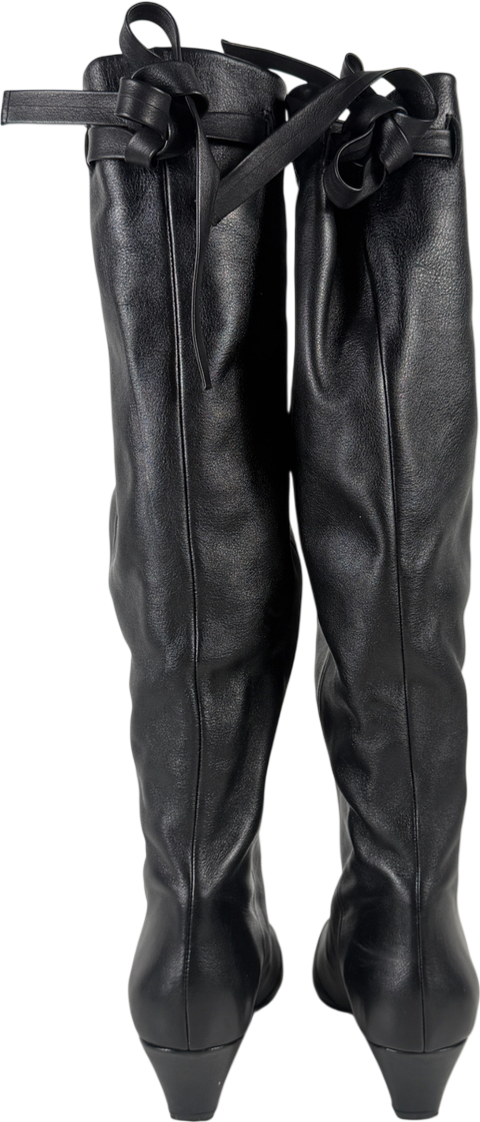 ZARA Black Soft Leather Slouch Tie Back Boots UK 7 EU 40 👠