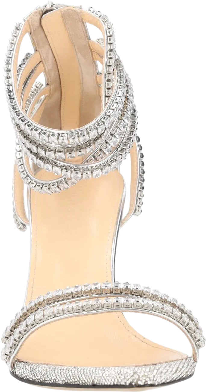MACH & MACH Sandals - Gaia Metallic Crystal-trimmed Leather Heels UK 3.5 EU 36.5