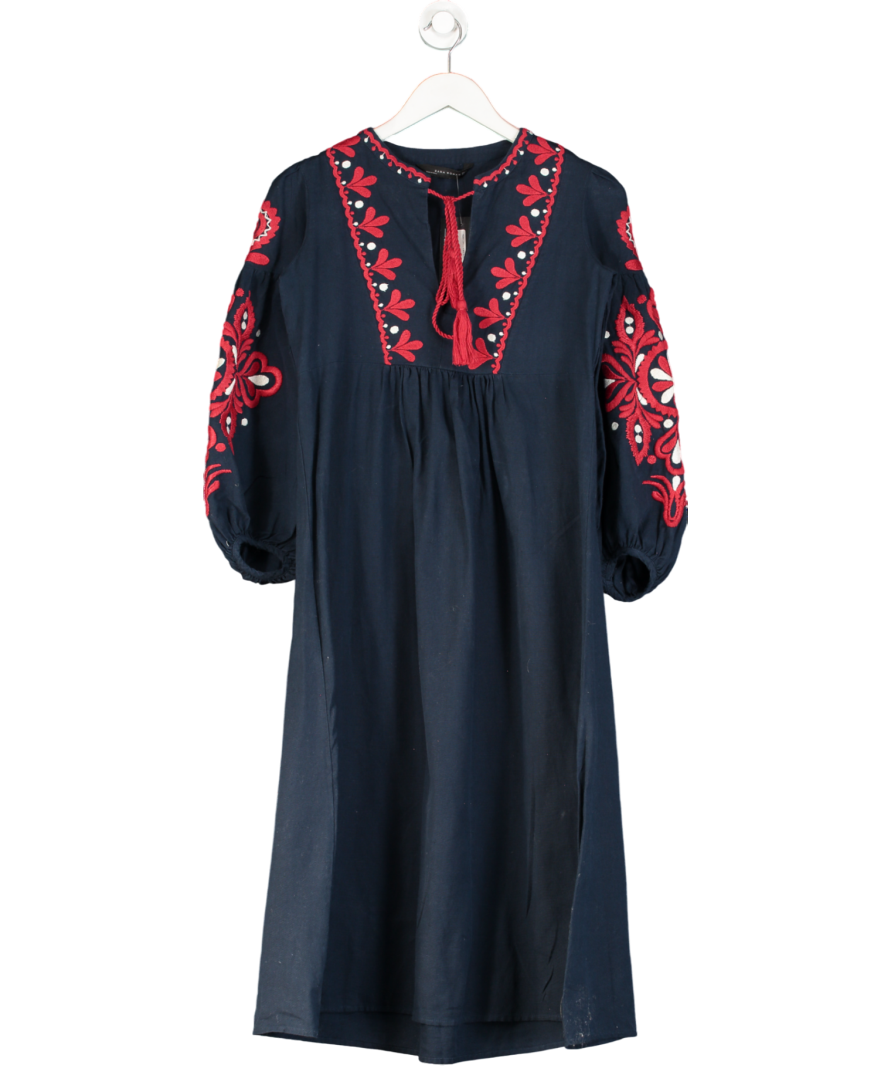 ZARA Blue / Red Embroidered Kaftan Dress UK XS