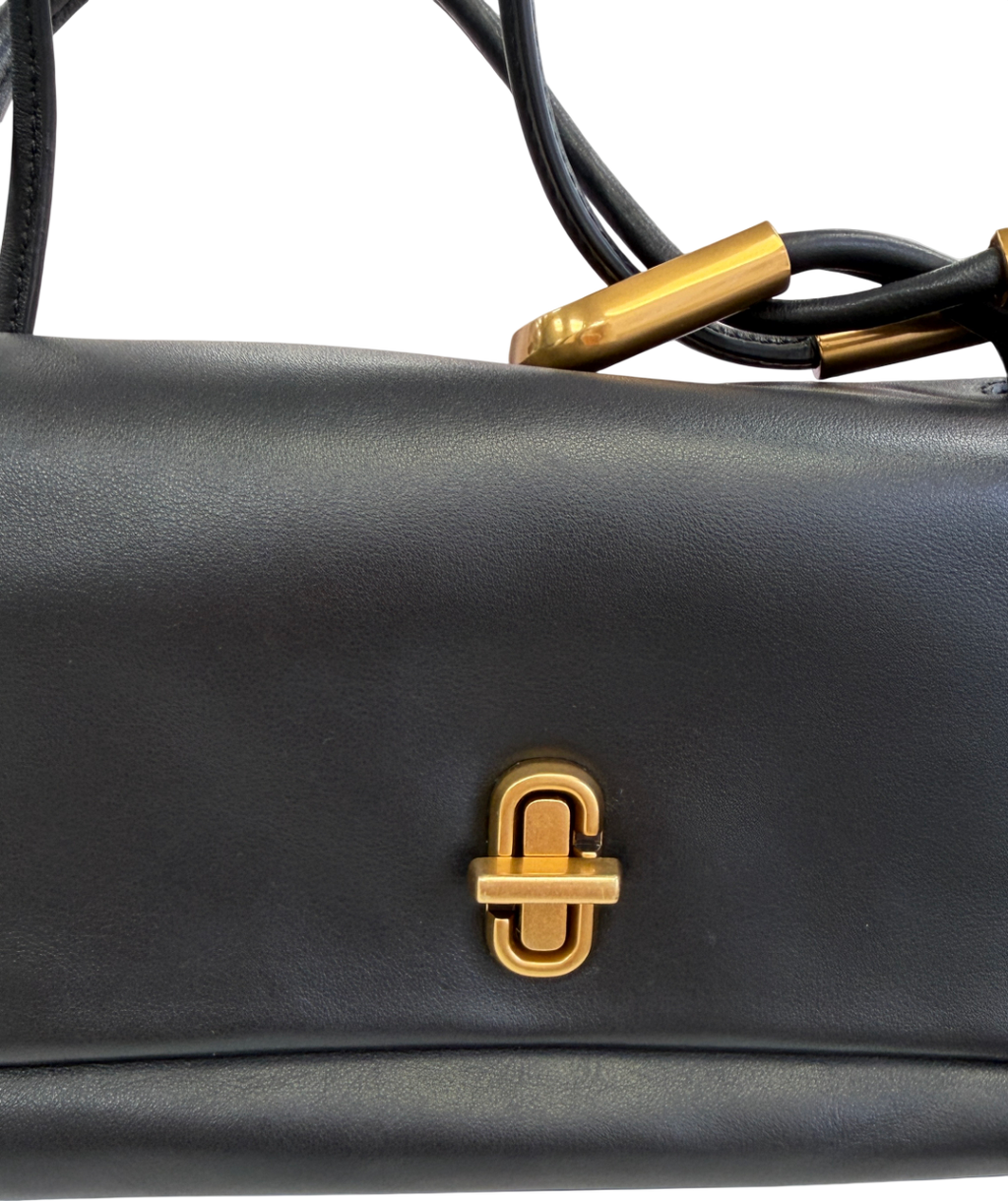 MARC JACOBS Black Leather / Antique Gold The Mini Dual Top Handle Bag