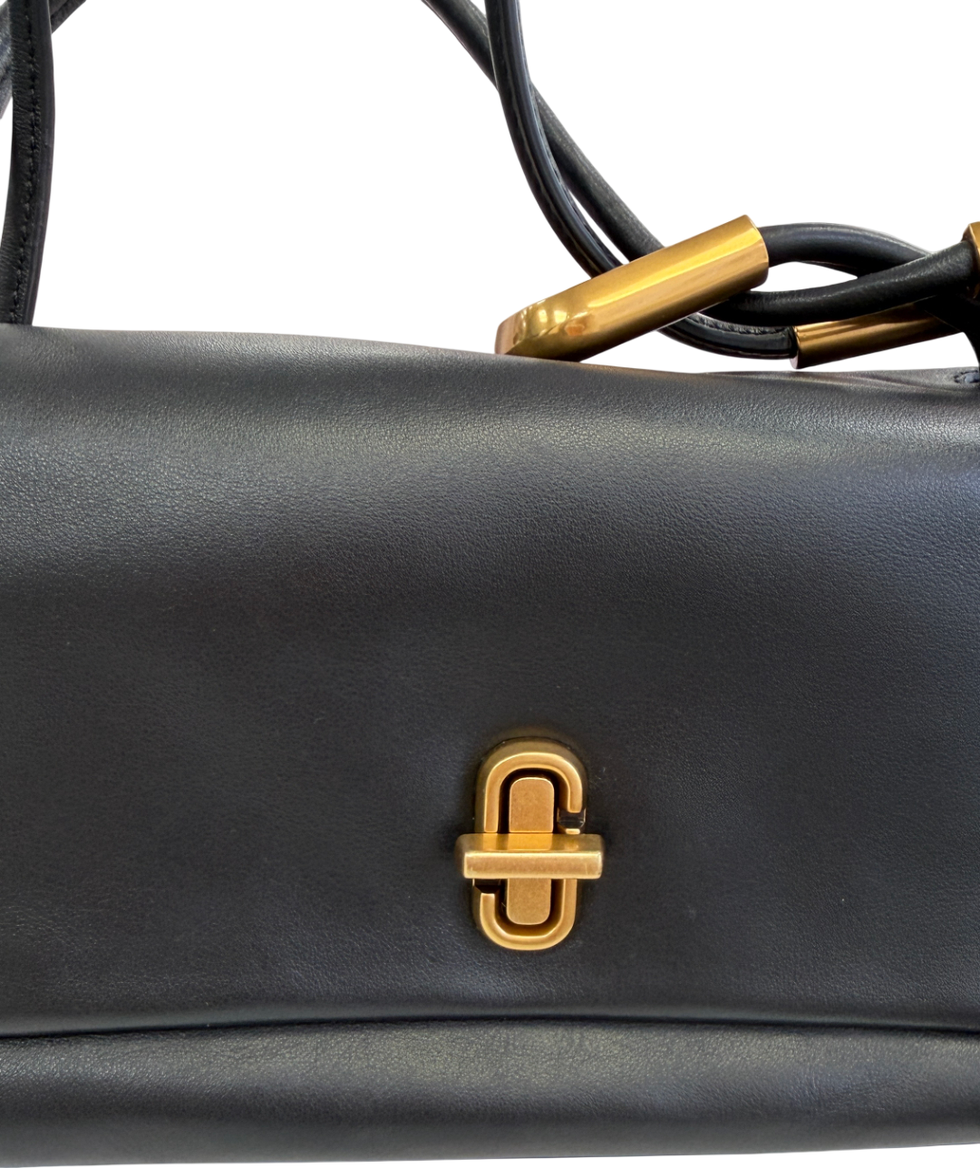MARC JACOBS Black Leather / Antique Gold The Mini Dual Top Handle Bag