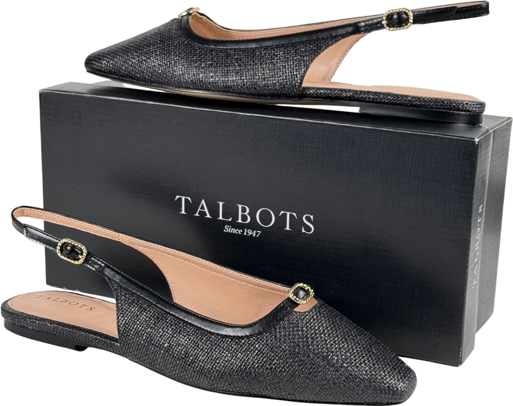 TALBOTS Black Whitley Shimmer Raffia Slingback Flats Us10m UK 7.5 EU 40.5 👠