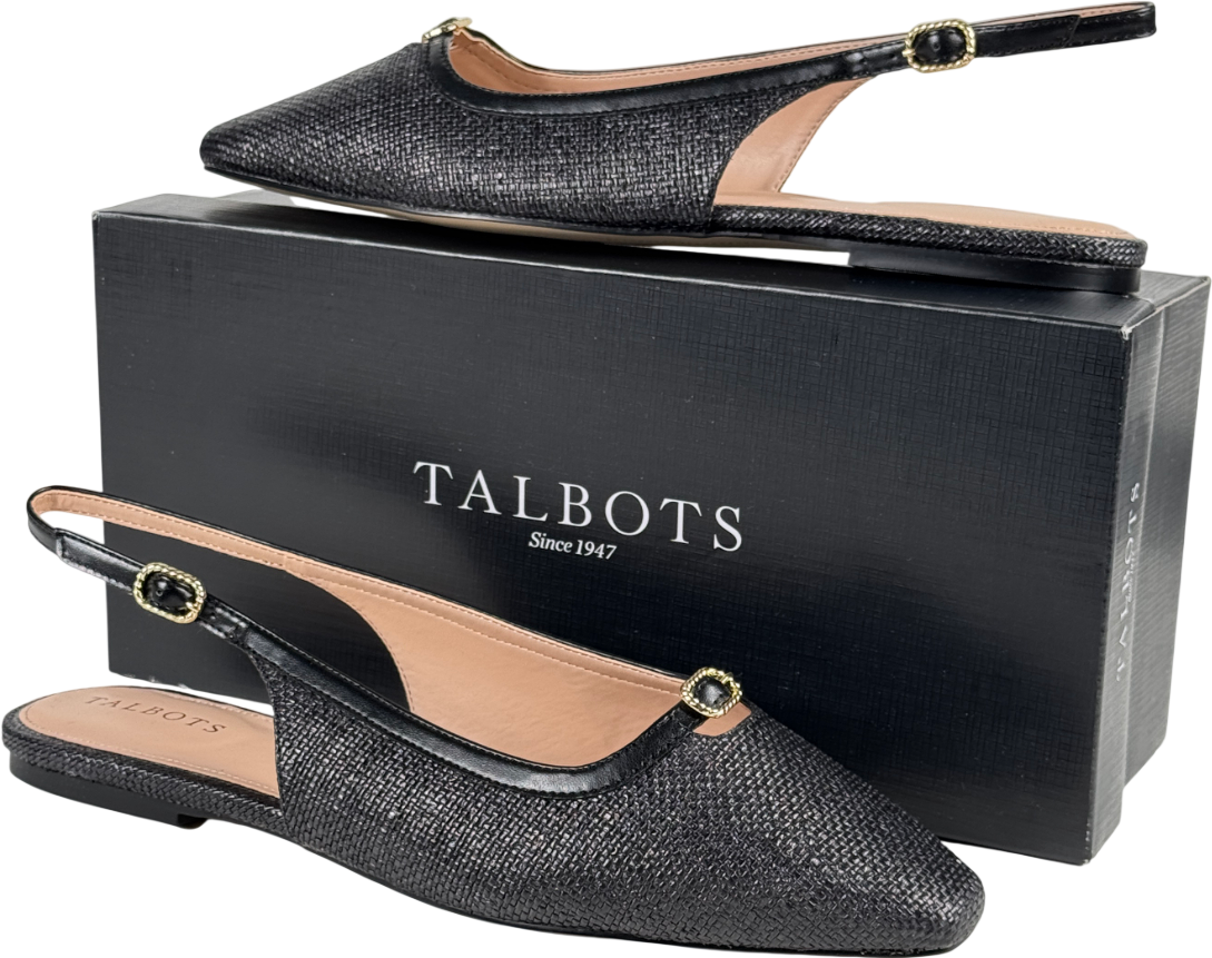 TALBOTS Black Whitley Shimmer Raffia Slingback Flats Us10m UK 7.5 EU 40.5 👠