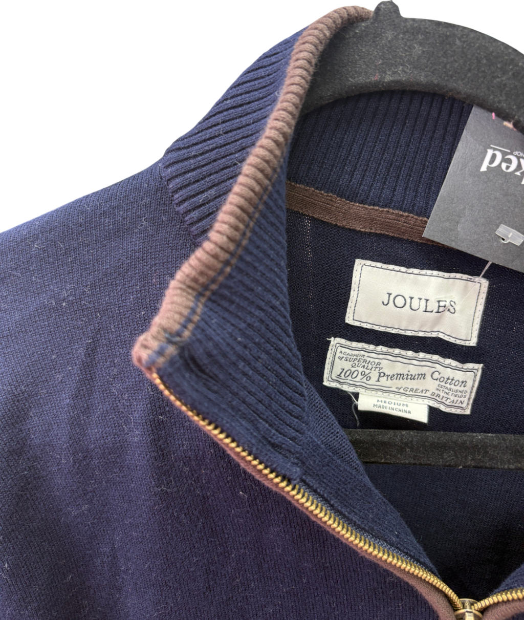 joules Blue Quarter Zip Knitted Jumper UK M