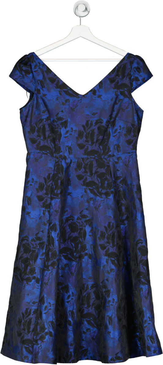 M&S Blue Jacquard Floral Fit And Flare Tea Dress UK 14