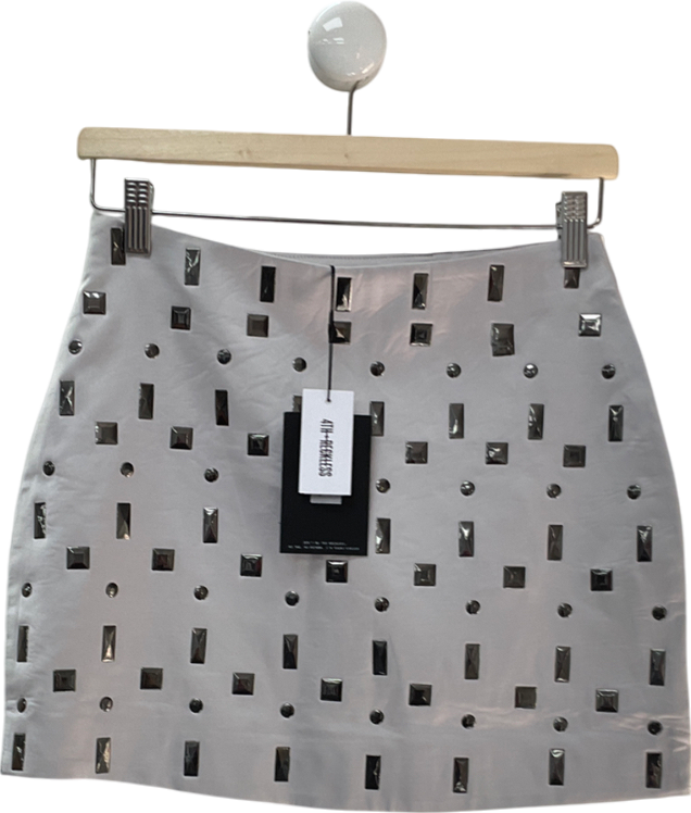 4th & Reckless Metallic Daphne Silver Embellished Mini Skirt UK 6