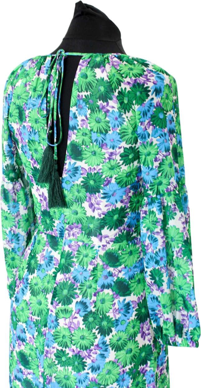 WHISTLES Blue / Green Alva Zinnia Floral Dress UK 6