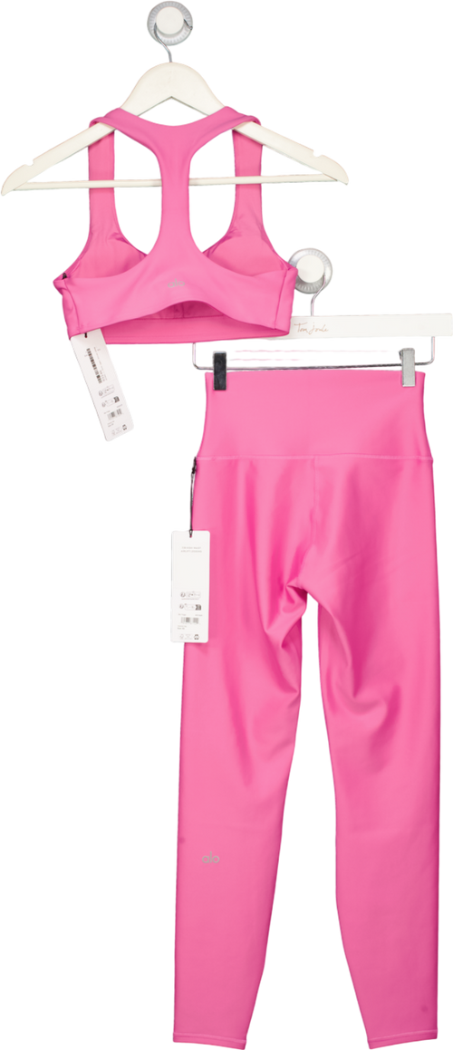 ALO 2-piece Paradise Pink Racer Back Bra And High Waist 7/8 Leggings Set UK XS