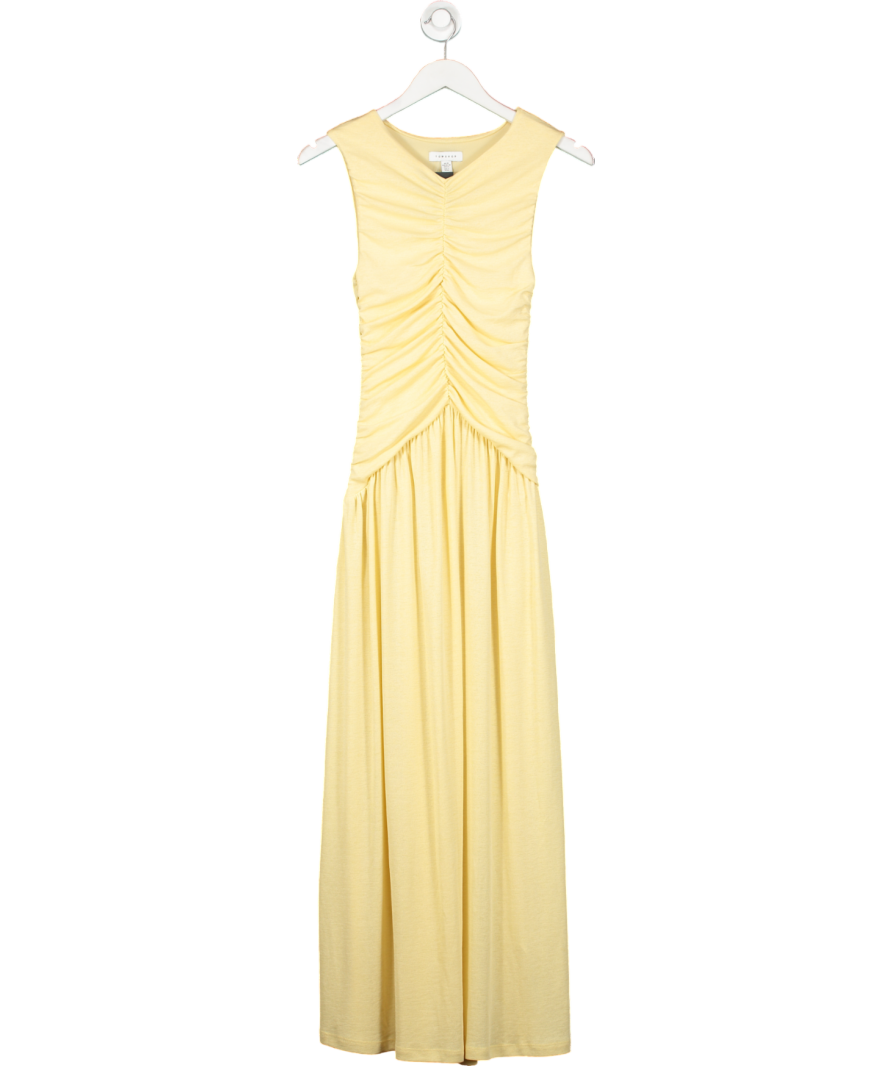 ASOS Yellow Drop Waist Ruched Maxi Dress In Buttermilk UK XS