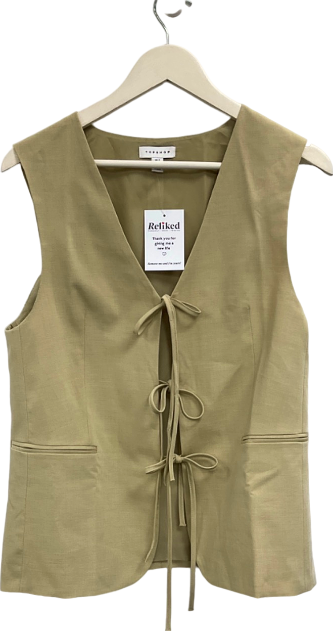 Topshop Beige Tie-Front Waistcoat top UK 8