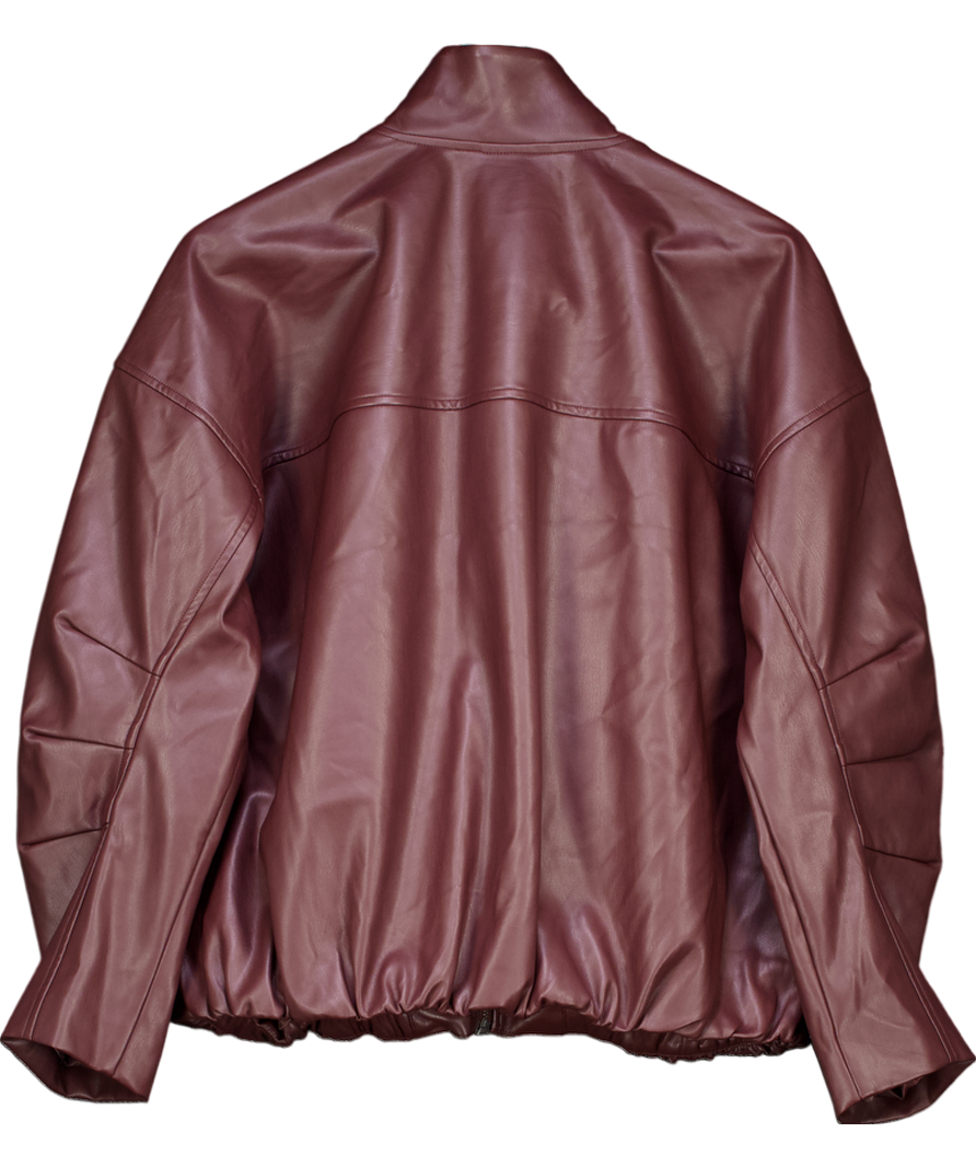 Abercrombie & Fitch Red Bubble Hem Vegan Leather Bomber Jacket UK M