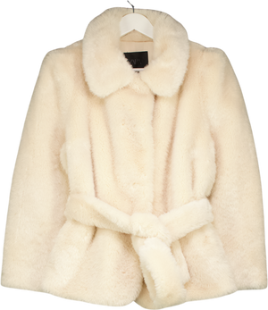 ZARA Cream Faux Fur Belted Coat Zw Collection UK L