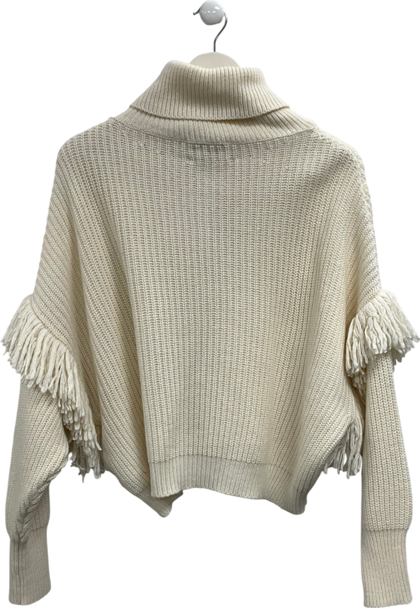 Essential Cream Fringe Detail Knit Jumper UK XS