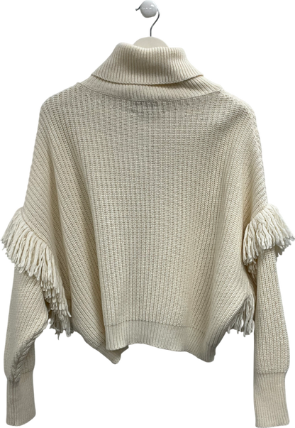 Essential Cream Fringe Detail Knit Jumper UK XS