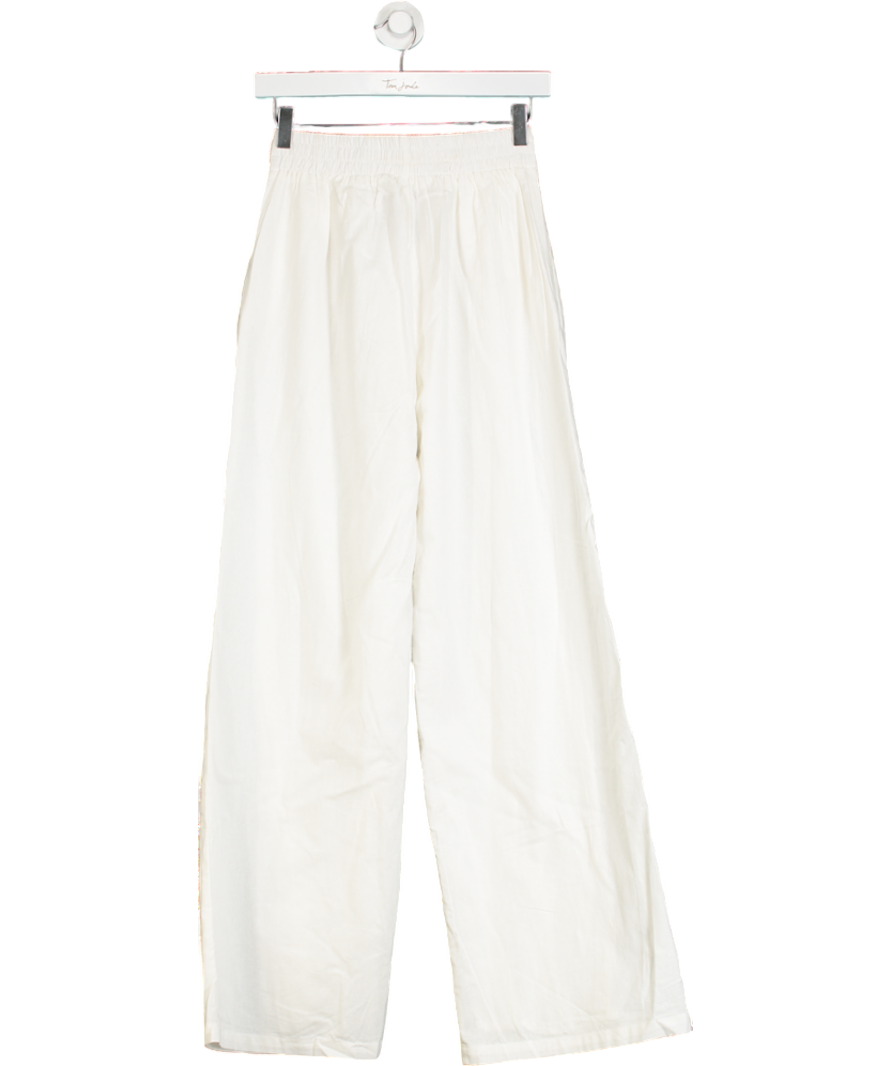 White High Waisted Linen Look Wide Leg Trousers UK S