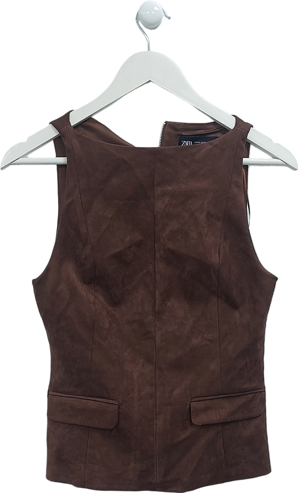 ZARA Brown Faux Suede Sleeveless Top UK XS