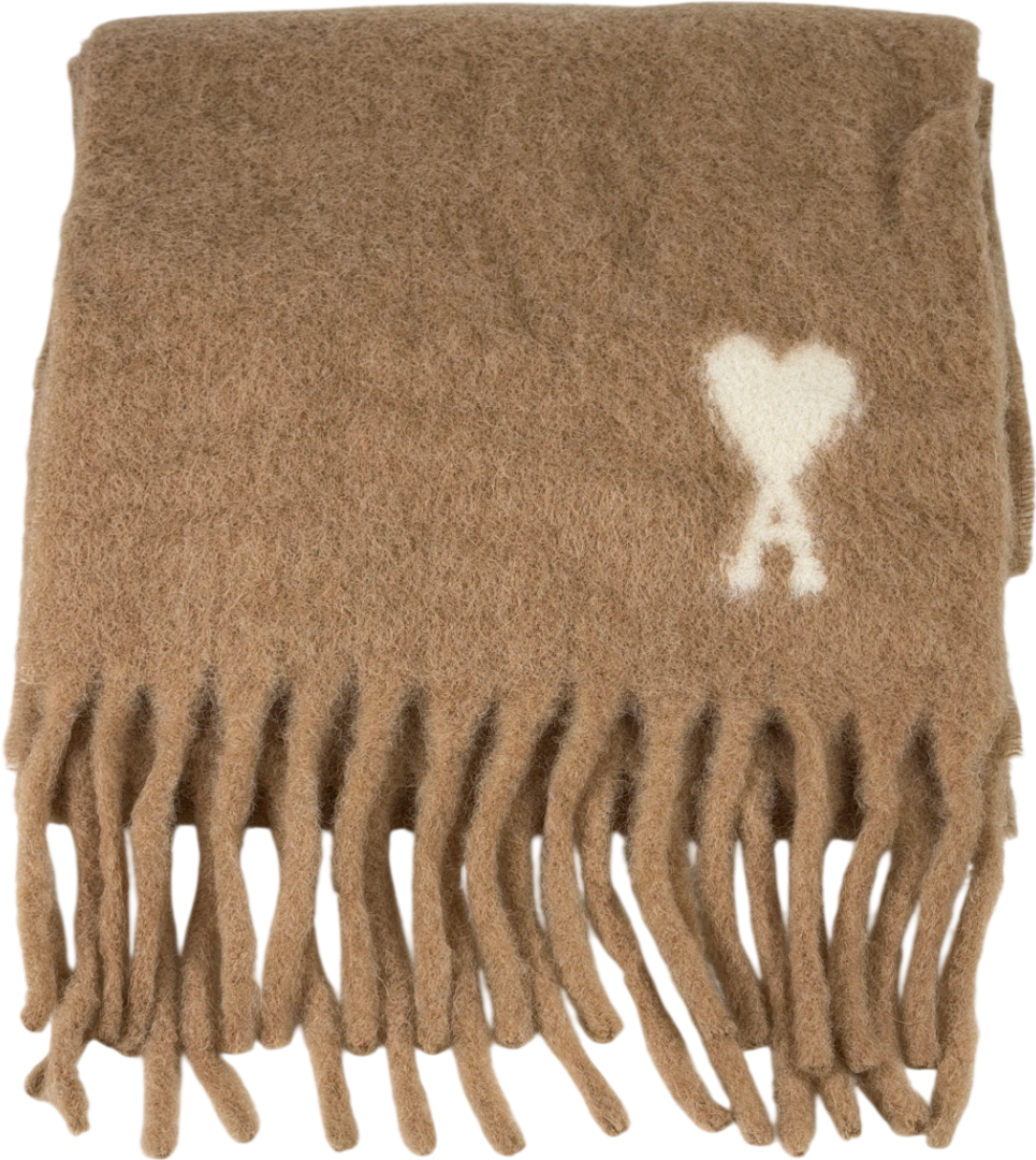 AMI PARIS Camel Beige Alpaca Blend Off Ami De Coeur Scarf