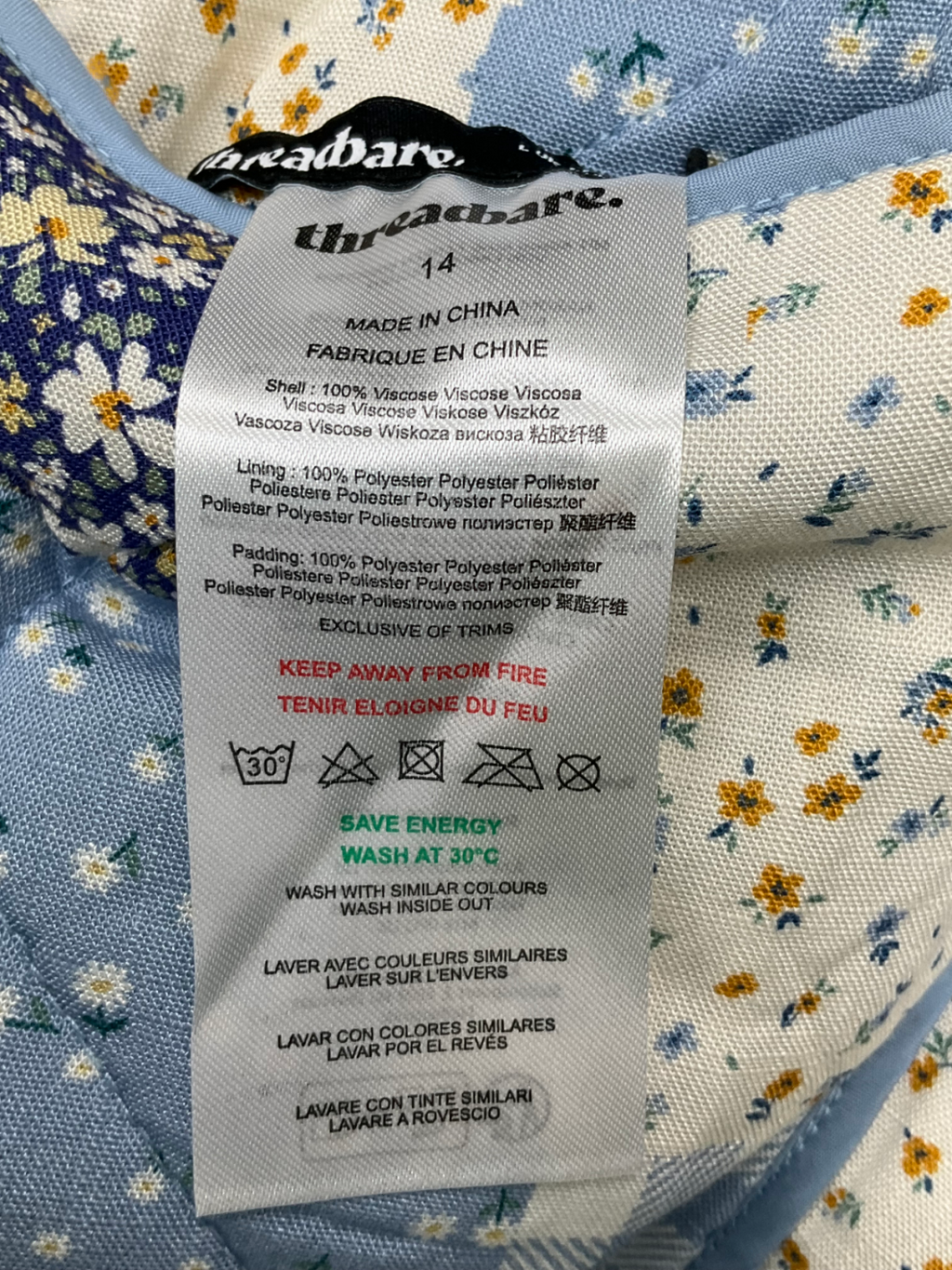 Threadbare Blue Cabos Floral Reversible Patchwork Gilet UK 14