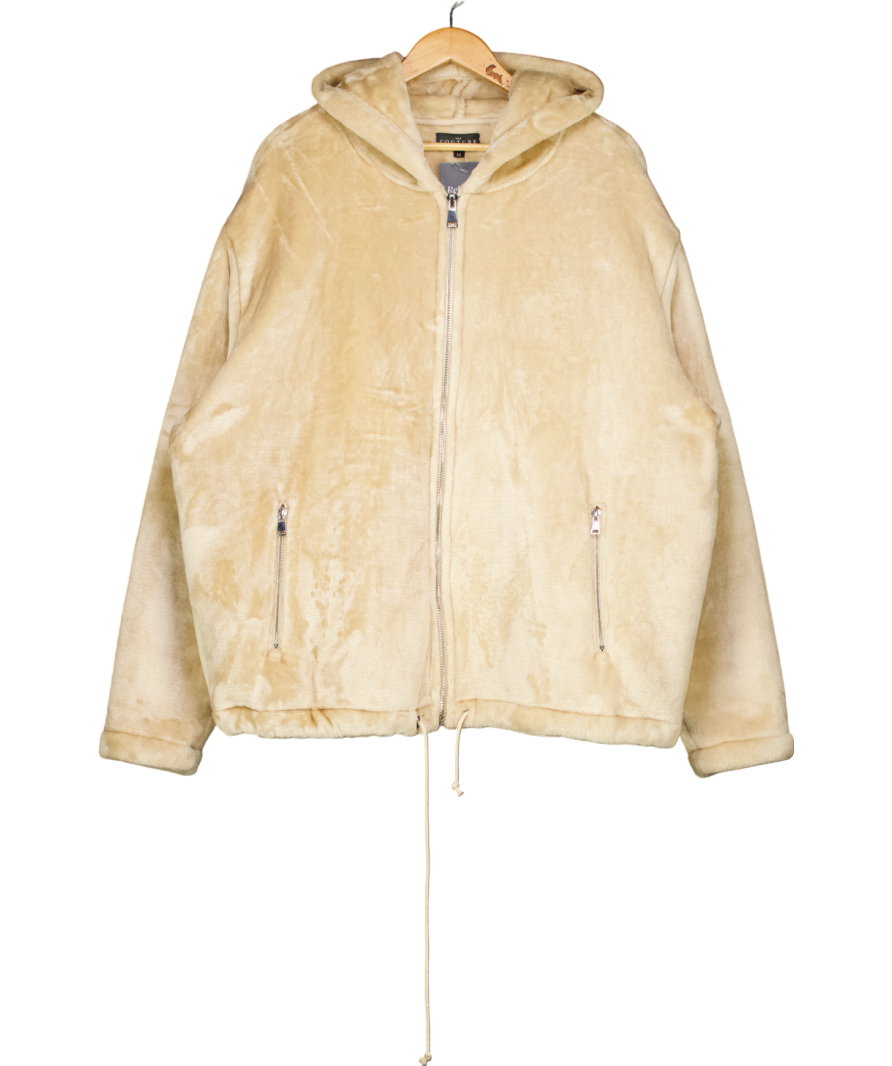The Couture Club Cream Fur Applique logo Hooded Jacket UK M