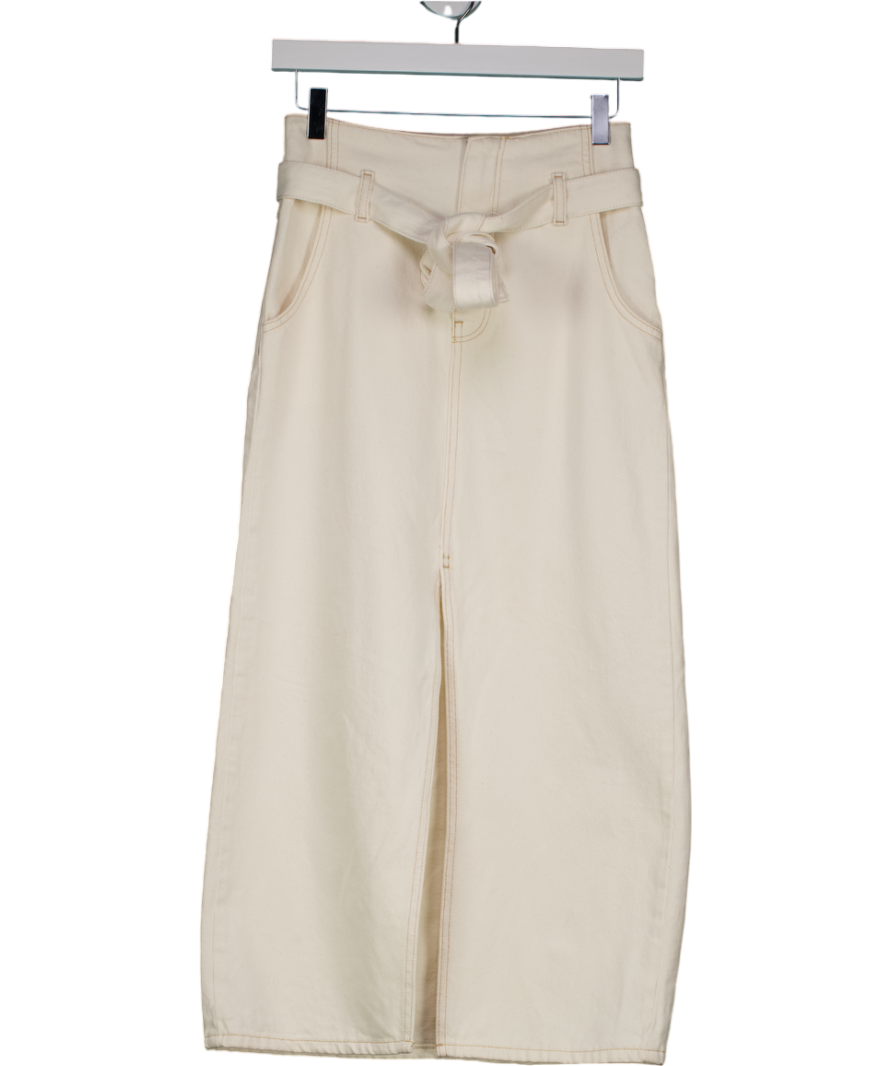MANGO Cream Denim Belted Midi Skirt UK XS