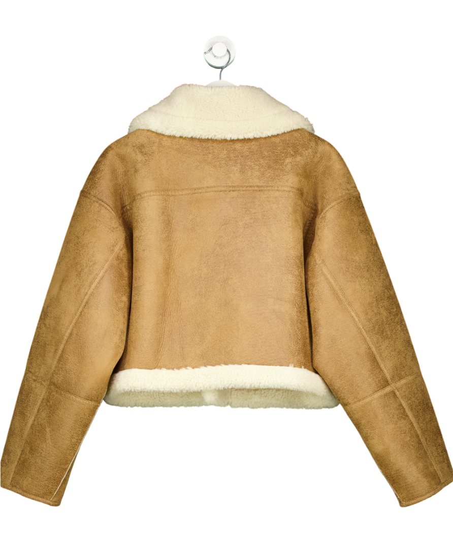 MANGO Beige Contrast Neck And Waist Bomber Jacket UK L