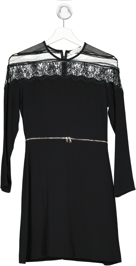 SANDRO PARIS Lace Shoulder Dress In Black Viscose Sz1 UK 8