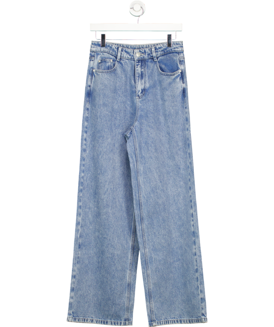 GOELIA Blue Denim Glitter Detailed Adjustable Waist Women Jeans UK 8